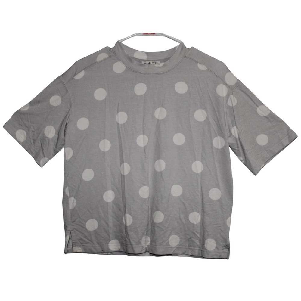 Womens Rachel Zoe Gray White Casual Pull Over Crewneck Short Sleeve Shirt Size S